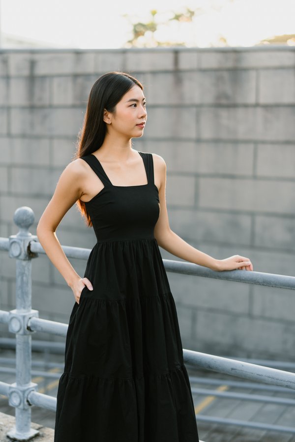 Reine Maxi Tiered Dress in Classic Black