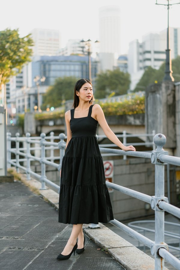 Reine Maxi Tiered Dress in Classic Black